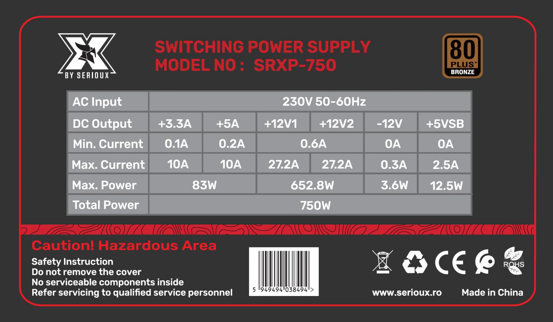 SURSA PC SERIOUX 750W VENT 12CM - 0 | YEO