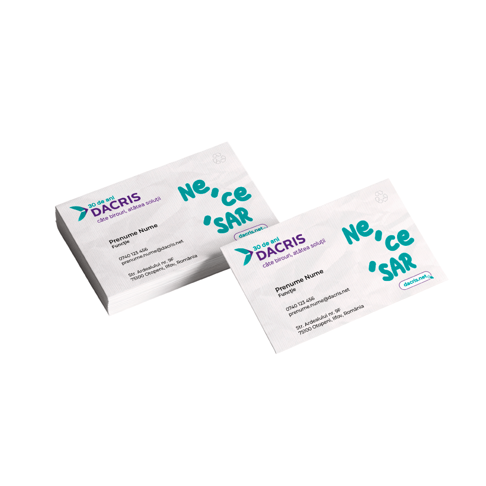 Carti de vizita 4+4 cu plastifiere fa/verso  format 9050 mm, carton DCM 350 g/mp