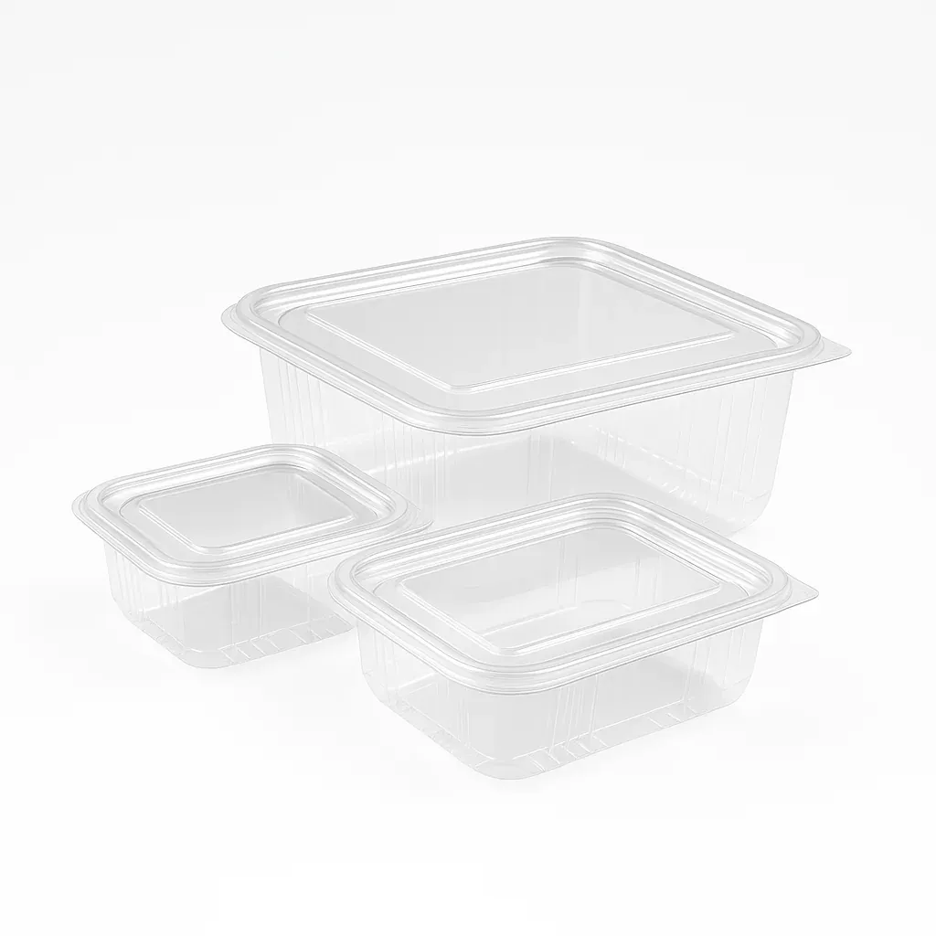 Caserol PET 1000 cc cu capac ataat ECO, transparent  Set 100 buc