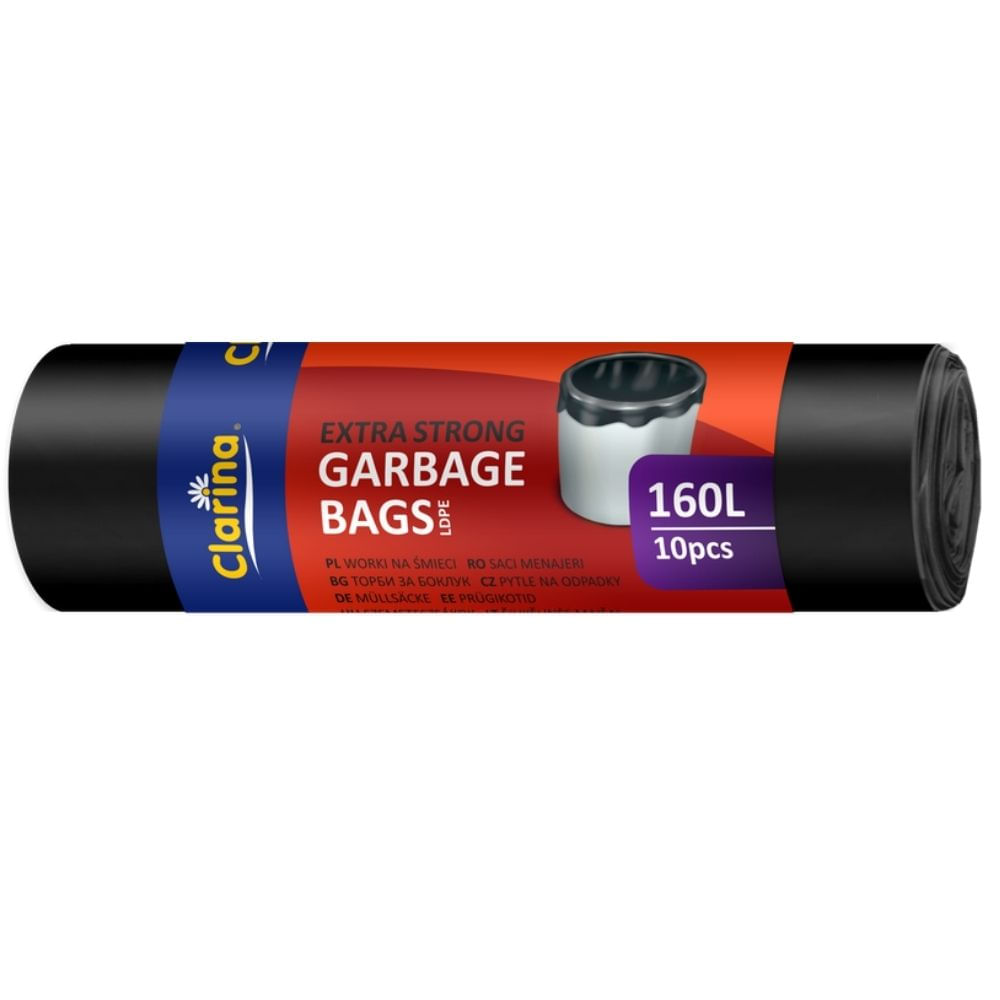Saci menajeri Clarina 160L negri 10 buc/rola LDPE