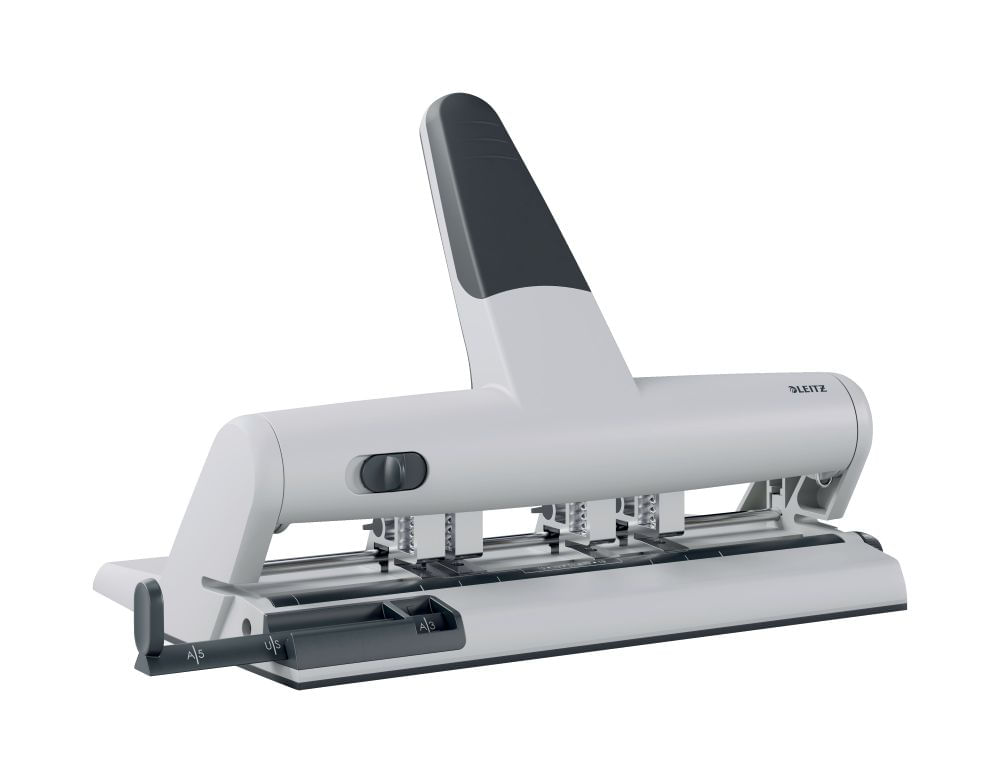 Perforator hartie 4 perforatii 30 coli metal Argintiu Leitz partial reciclat si reciclabil Perforator metalic Leitz  5114 cu 4 perforatii reglabile 30 coli argintiu