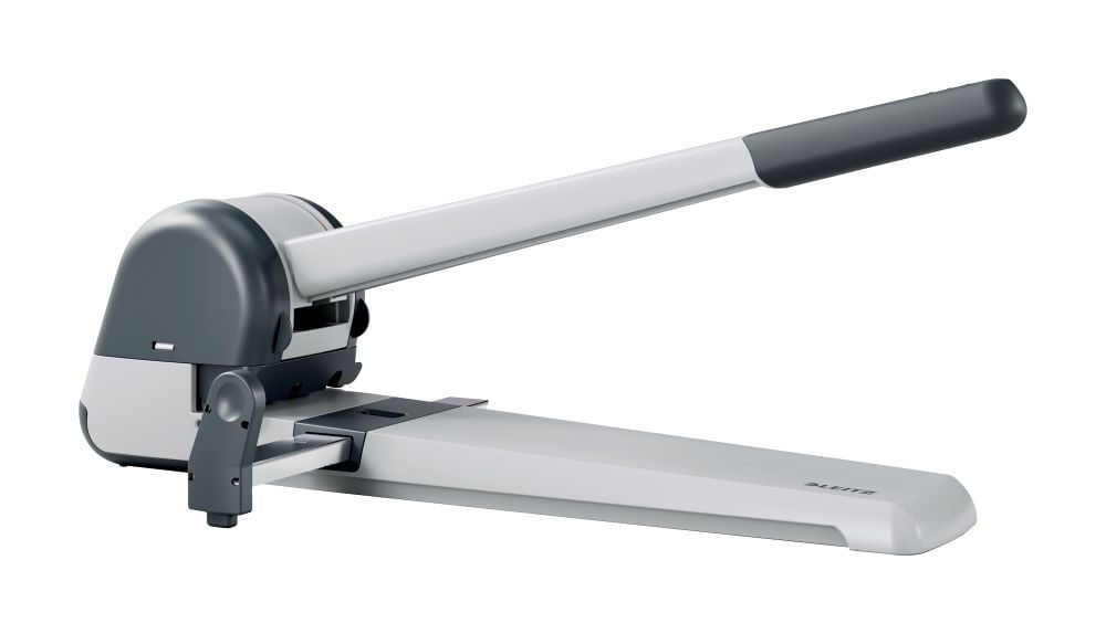 Perforator hartie 2 perforatii 250 coli metal Gri Leitz partial reciclat si reciclabil Perforator metalic heavy duty Leitz 5182 250 coli gri