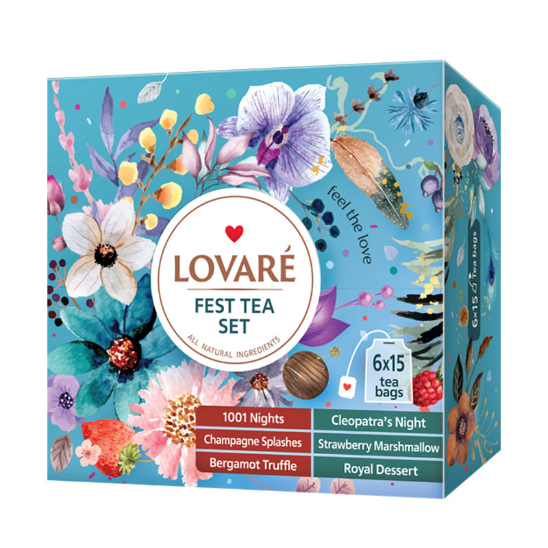 Colectie ceai Lovare Fest Tea asortat 90 plicuri 6 arome 157.5 g