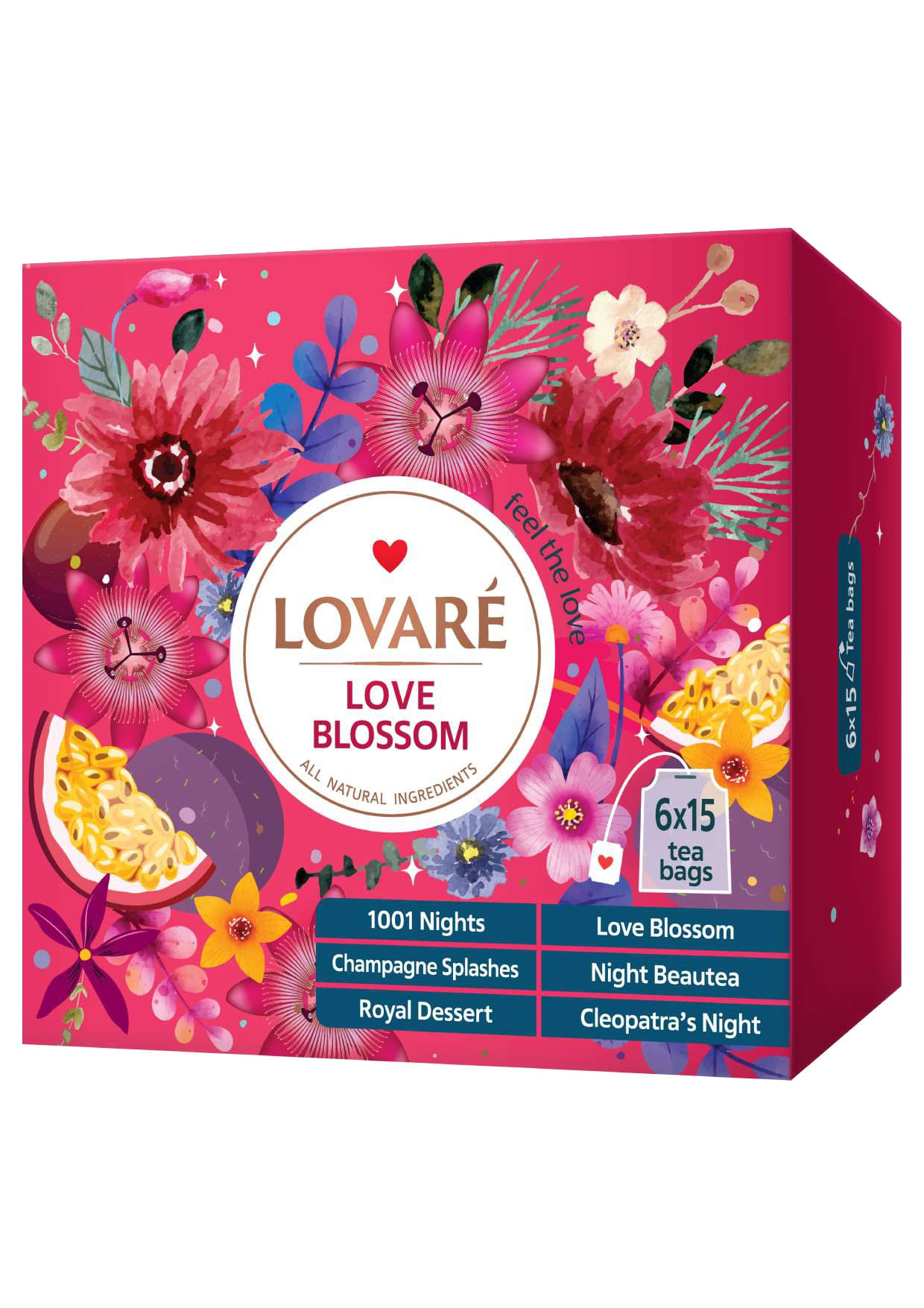 Colectie ceai Lovare Love Blossom asortat 90 plicuri 6 arome 165 g
