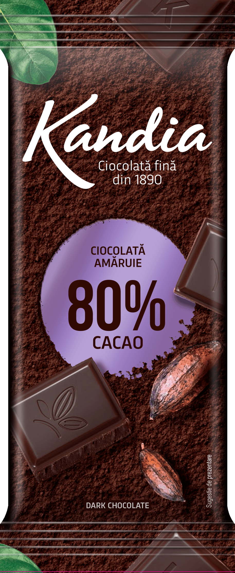 Ciocolata neagra Kandia 80% cacao 80g