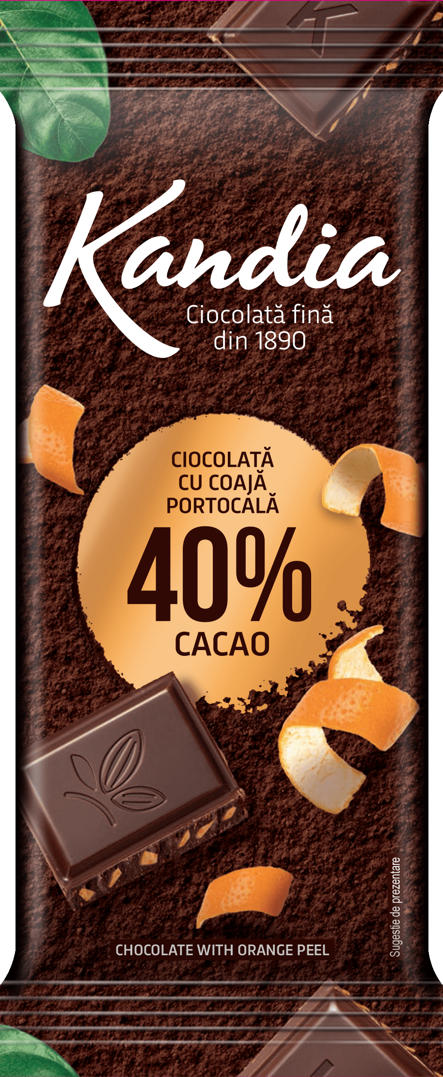 Ciocolata Kandia cu portocala confiata 40% cacao 80g