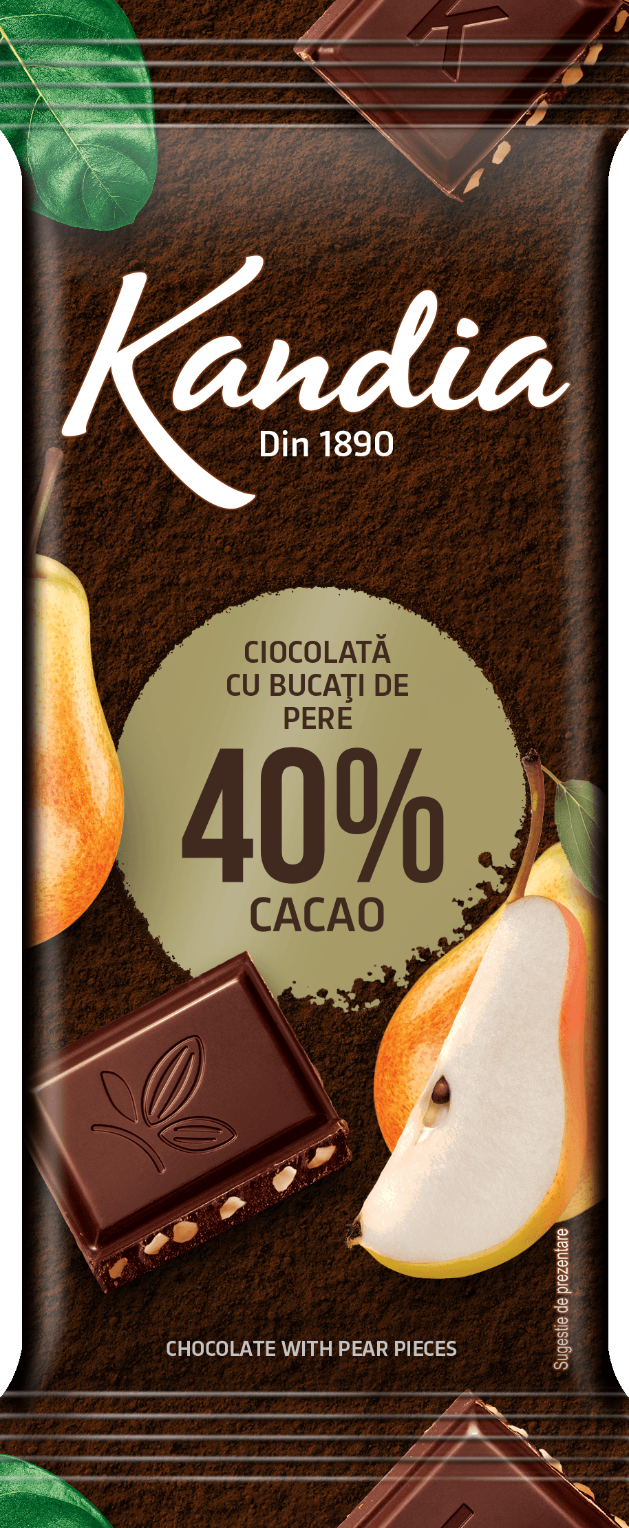 Ciocolata neagra Kandia cu pere 40% cacao 80g