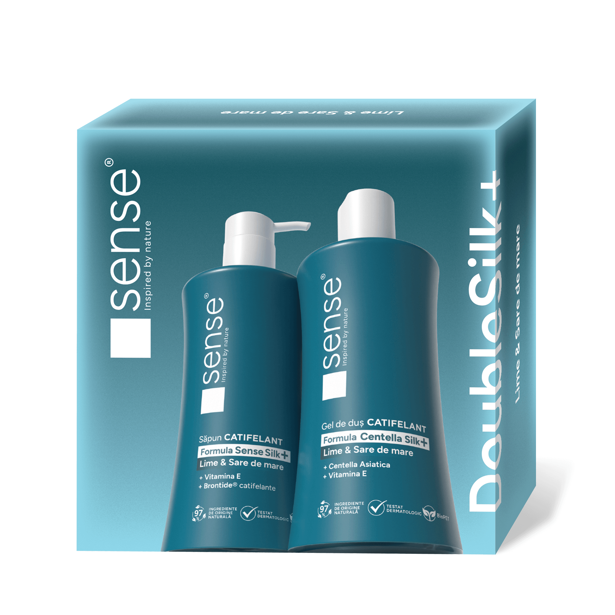 Set cadou DoubleSilk Lime cu sare de mare 330ml sapun si gel de dus