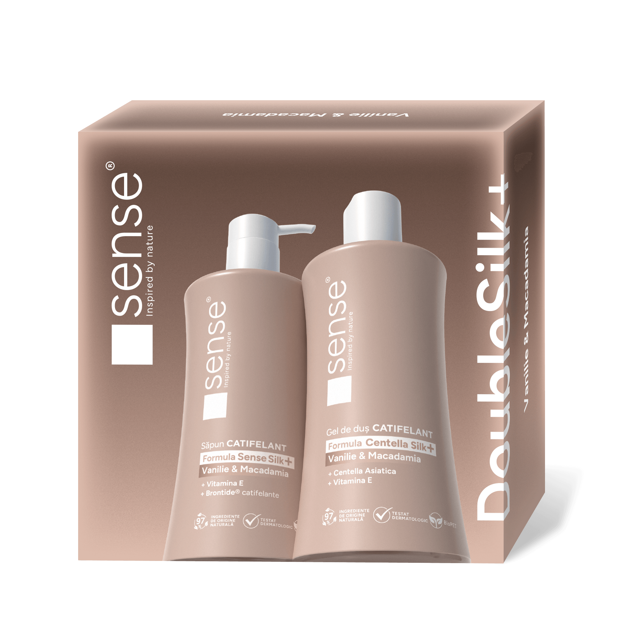 Set cadou DoubleSilk Vanilie & Macadamia 330ml sapun si gel de dus