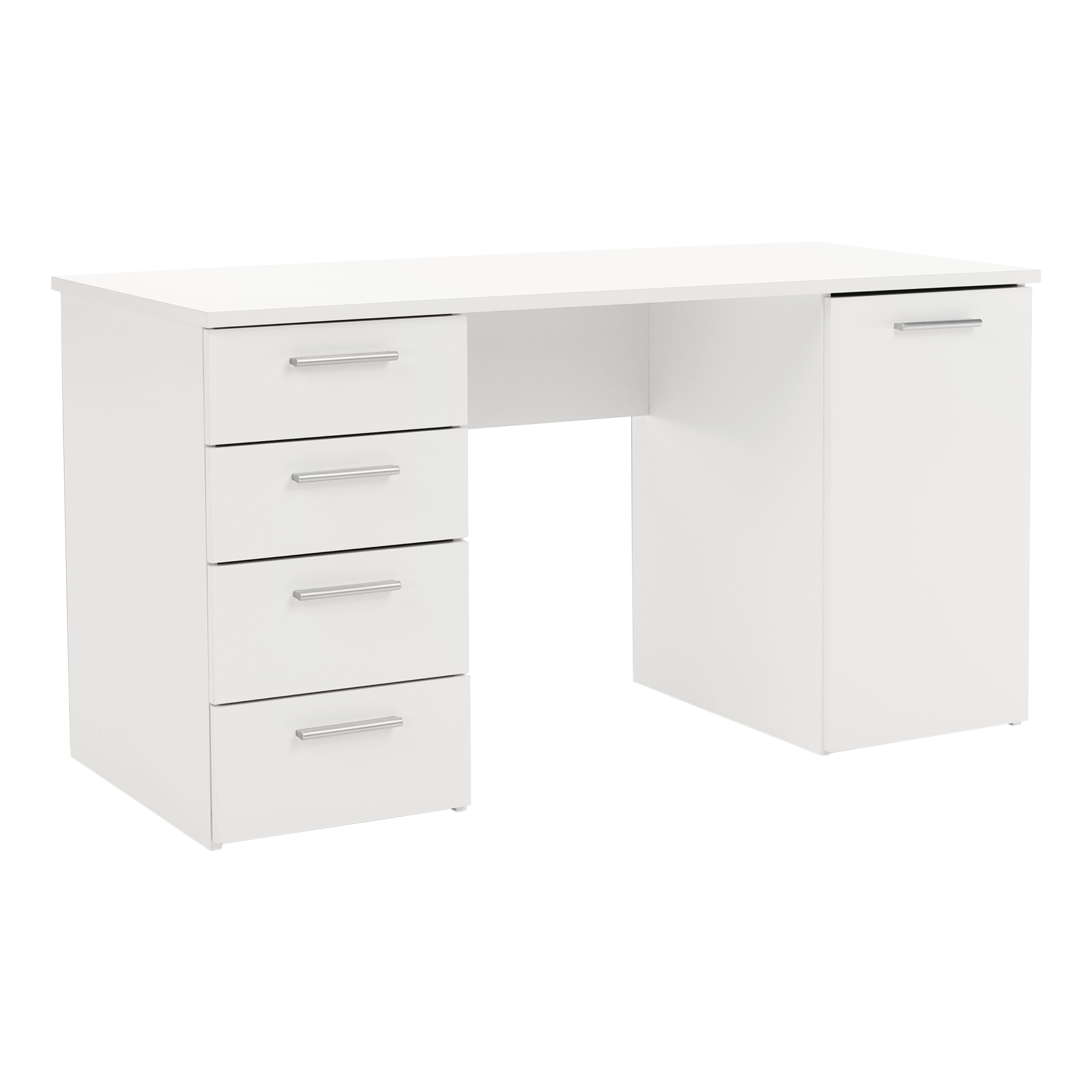 Birou cu dulap și sertare din DTD laminat alb 137x60x76.3 cm