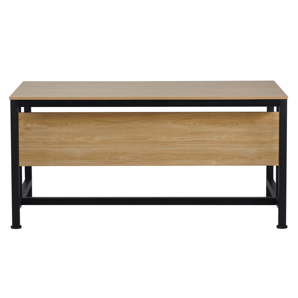 Birou cu blat MDF laminat stejar și picioare metalice negre 150x80x72 cm