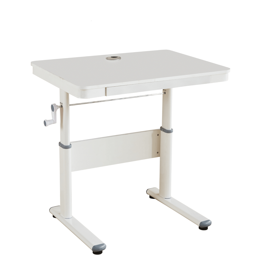Birou cu înălțime reglabilă manual alb MDF 80x60x63-88 cm cu sertar