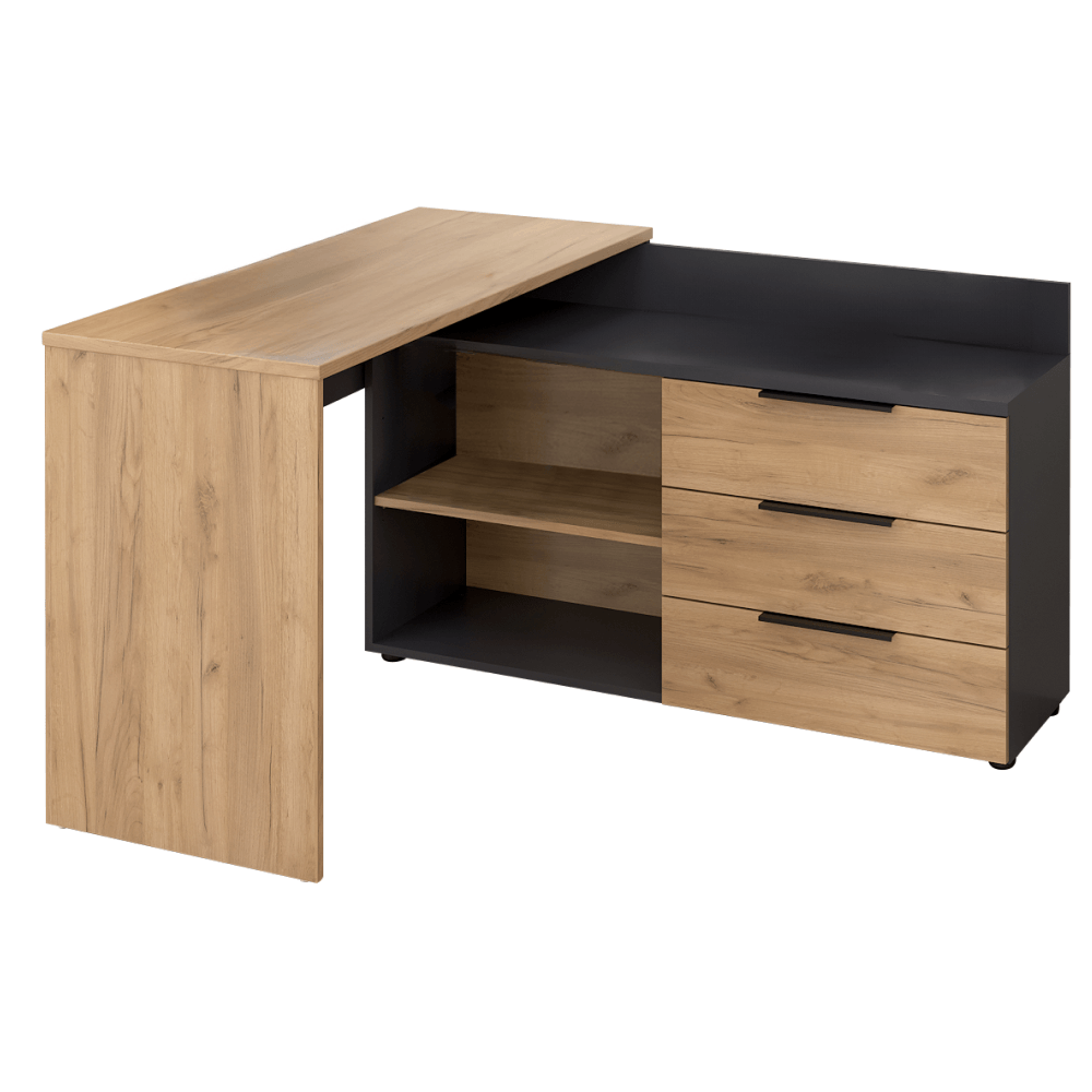 Birou de colț pentru PC din DTD laminat grafit/stejar artisan 120x130x76 cm Masă de colț pentru PC din DTD laminat grafit/stejar artisan 120x130x76 cm