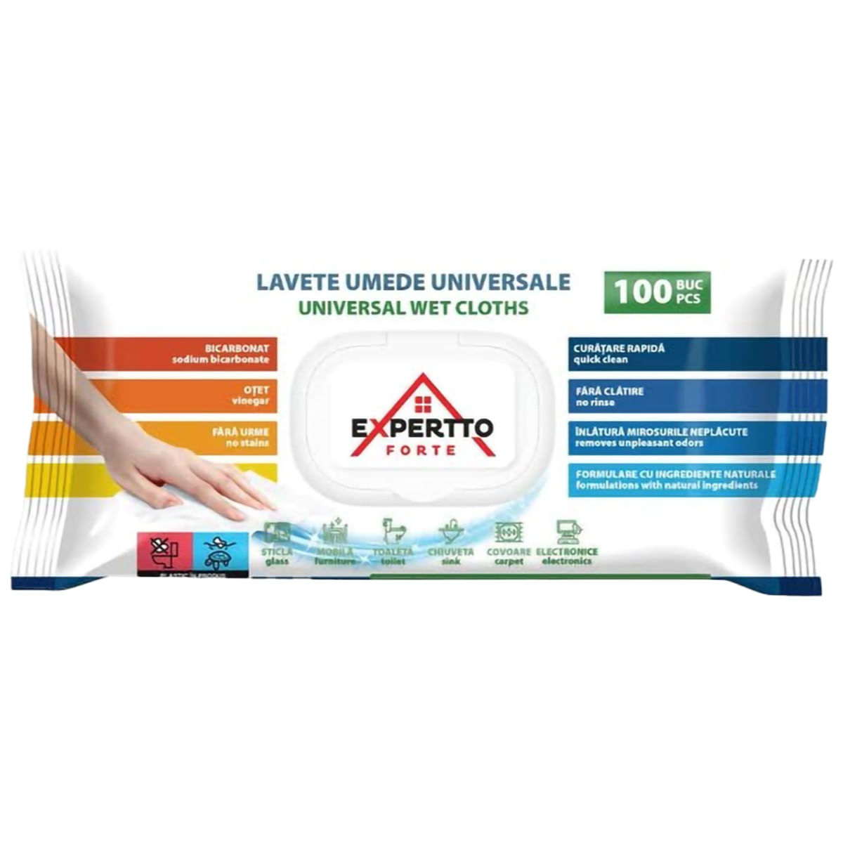 Lavete umede universale Expertto cu otet si bicarbonat 100 bucati