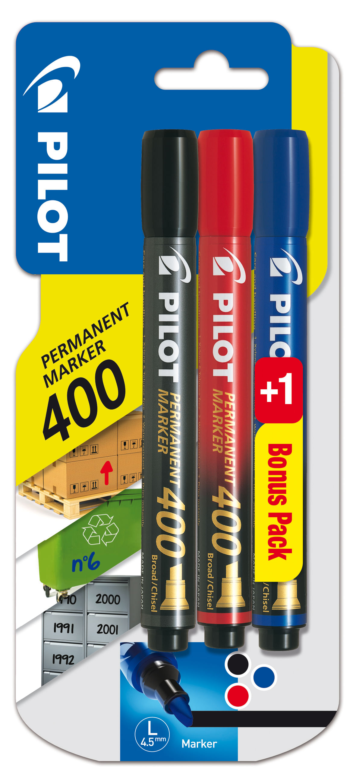 Set 3 markere permanente Pilot 400 varf tesit 4 mm