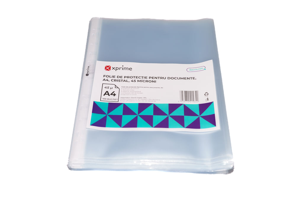 Folie protectie documente A4 XPrime cristal 45 microni 100 bucati/set