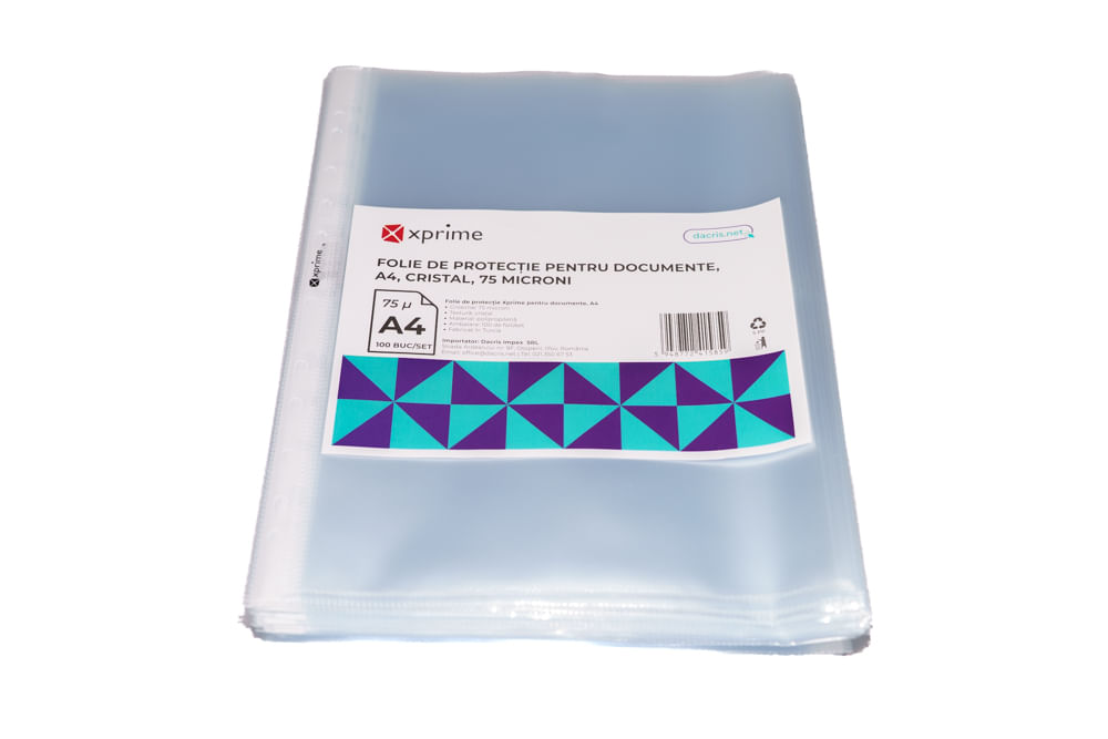 Folie protectie documente A4 XPrime cristal 75 microni 100 bucati/set