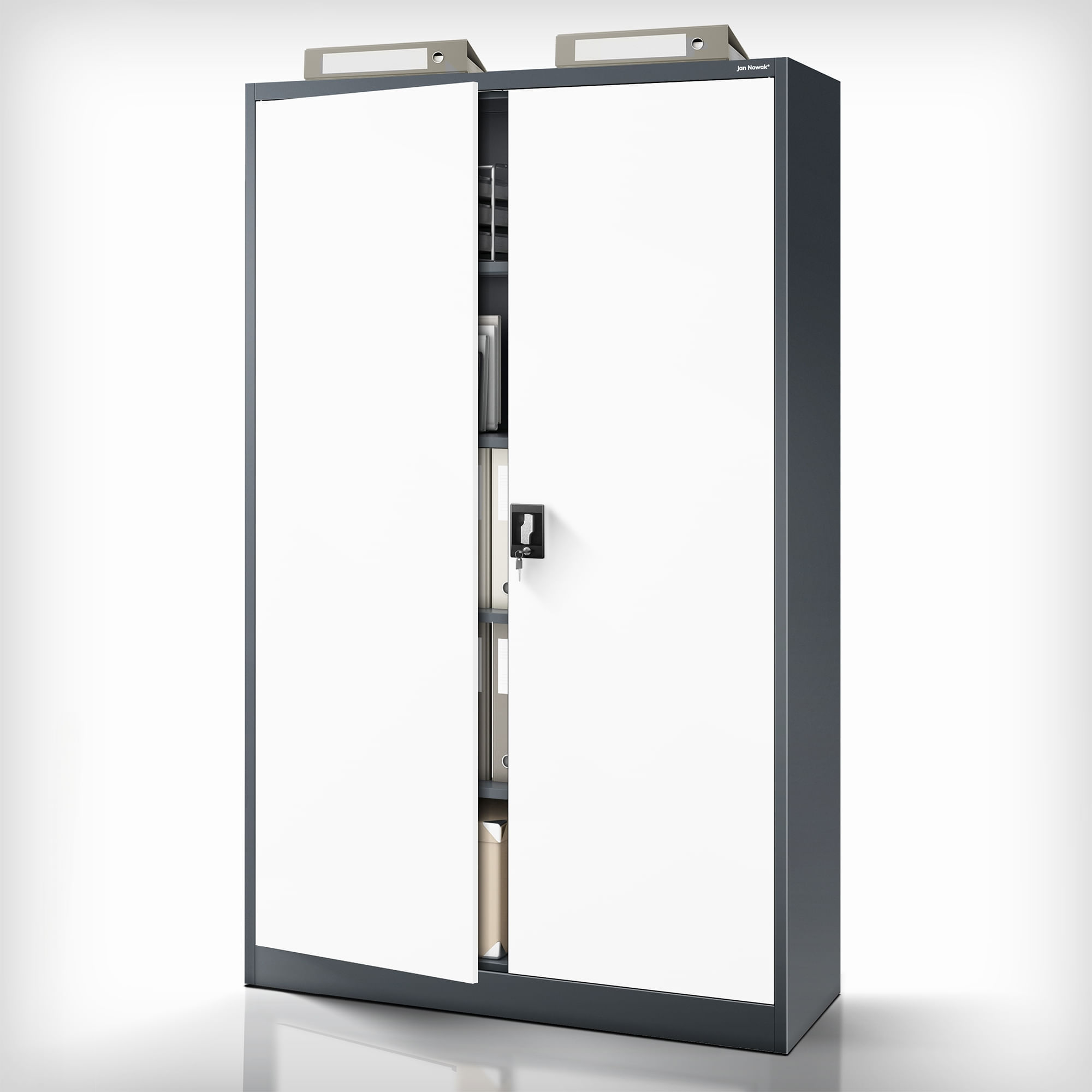 Dulap metalic cu incuietoare JAN II, 1150 x 1850 x 400 mm, antracit-alb Dulap metalic cu încuietoare JAN II, 1150 x 1850 x 400 mm, antracit-alb