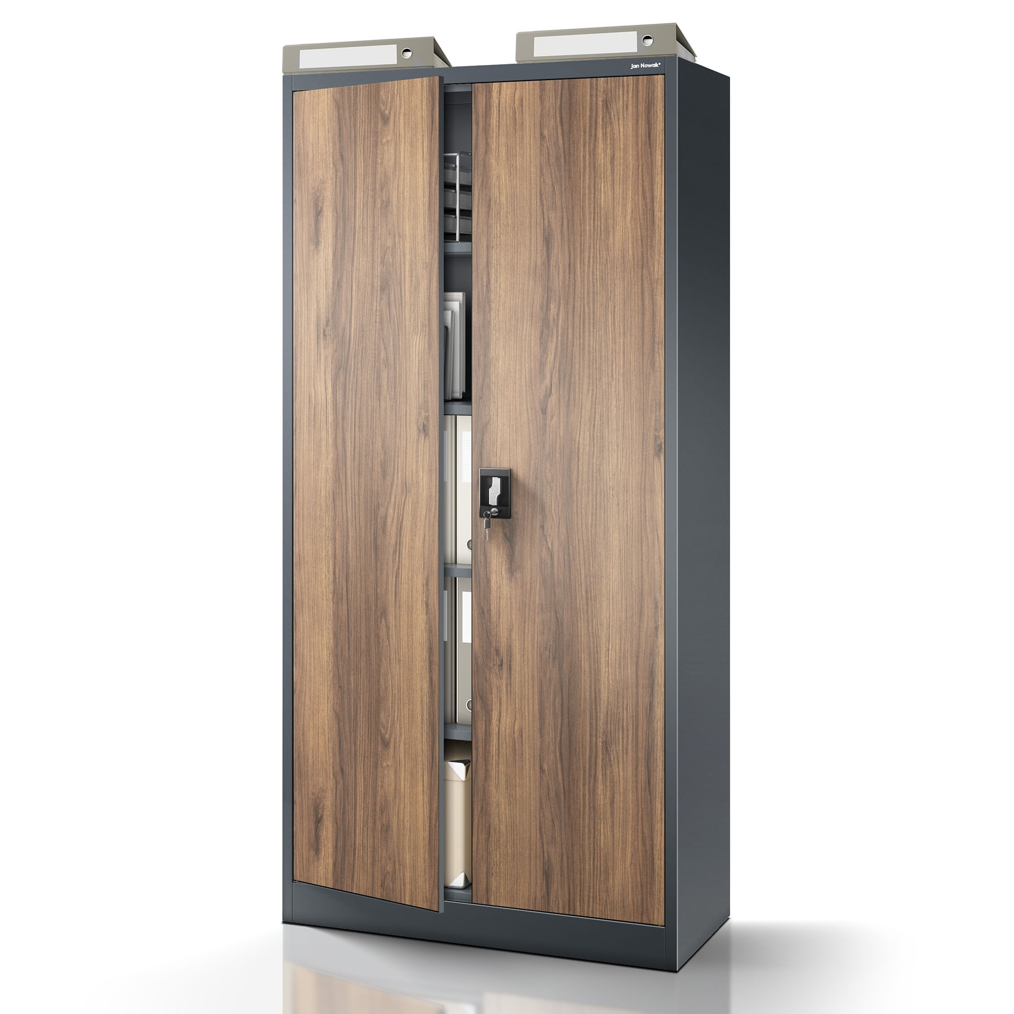 Dulap metalic cu incuietoare JAN, 900 x 1850 x 400 mm, Eco Design: nuc-antracit Dulap metalic cu încuietoare JAN, 900 x 1850 x 400 mm, Eco Design: nuc-antracit