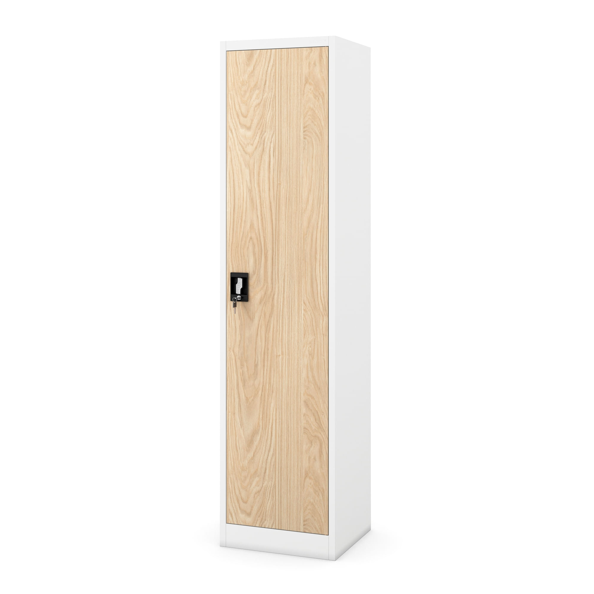 Dulap metalic ingust, cu rafturi ALEX, 450 x 1850 x 400 mm, Eco Design: alb-stejar sonoma Dulap metalic îngust, cu rafturi ALEX, 450 x 1850 x 400 mm, Eco Design: alb-stejar sonoma