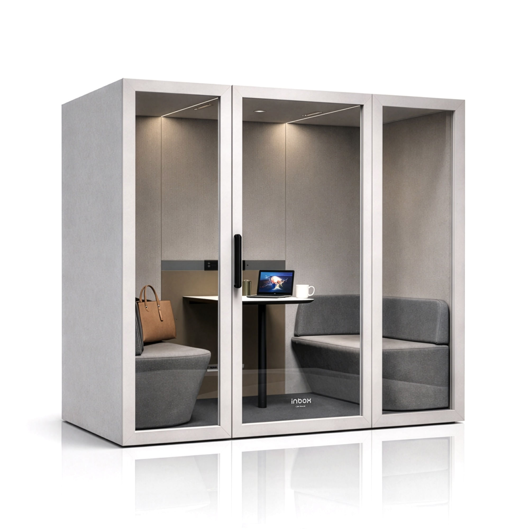 Cabina acustica de birou INBOX pentru 4 persoane 2100 × 2200 × 1220 mm Cabină acustică de birou INBOX pentru 4 persoane 2100 × 2200 × 1220 mm