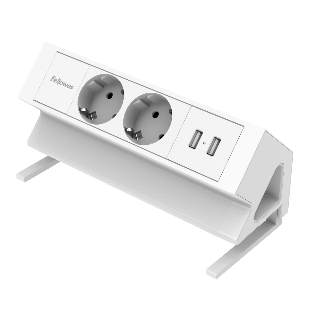 Priza de incarcare Fellowes Filex Power pentru birou Tip F 2 sloturi negru/alb Priza de incarcare Fellowes Filex Power pentru birou Tip F 2 sloturi negru/alb alb
