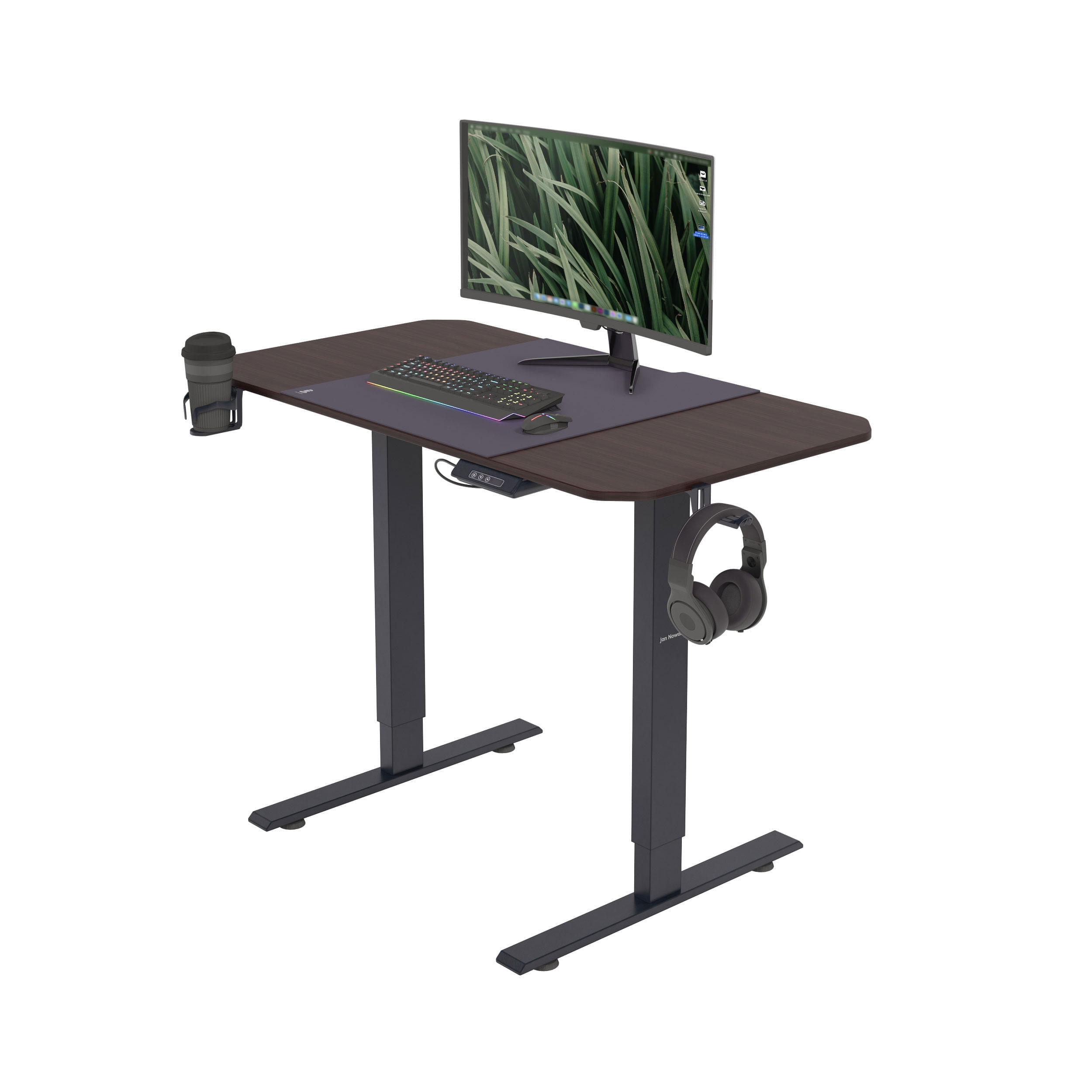 Birou reglabil pe inaltime electric EGON, 1100 x 720 x 600 mm, negru/ nuc Birou reglabil pe înălțime electric EGON, 1100 x 720 x 600 mm, negru/ nuc