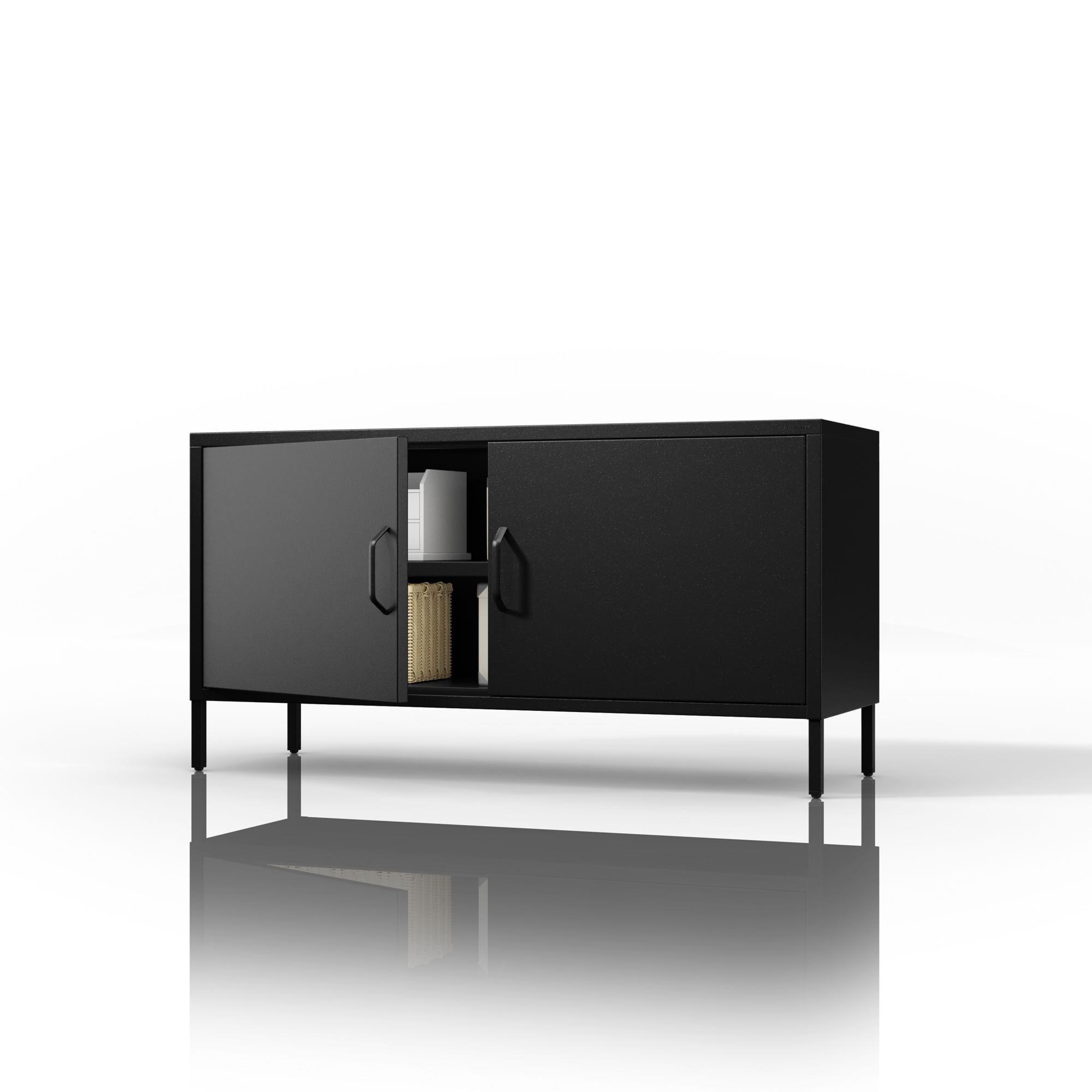 ROSA Dulap TV modern din metal negru Dulap TV metalic pe picioare negru, 1150x595x400 mm: ROSA Modern