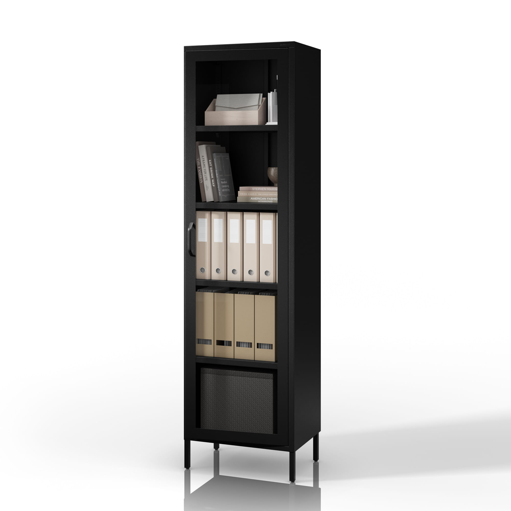 Vitrina din sticla neagra pentru living, din metal, pe picioare LUIGI Modern 500 x 1800 x 350 mm Vitrină din sticlă neagră pentru living, din metal, pe picioare LUIGI Modern 500 x 1800 x 350 mm