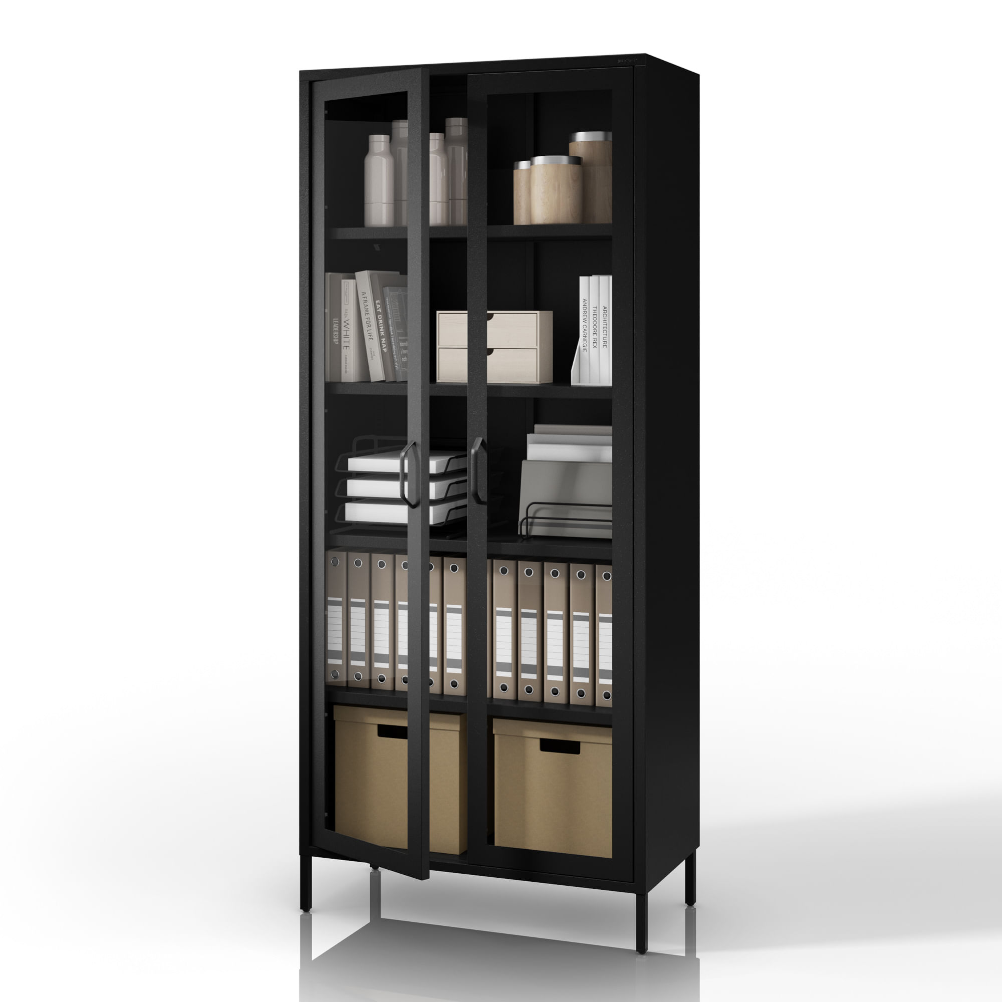 Vitrina din sticla ANGELO pentru living – metal negru, 800 x 1850 x 450 mm Vitrină din sticlă ANGELO pentru living – metal negru, 800 x 1850 x 450 mm