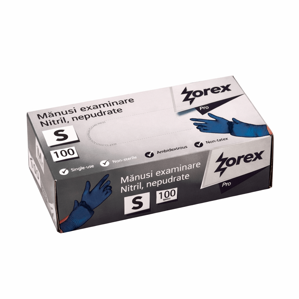 Manusi unica folosinta protectie chimica nitril nepudrat 100 buc Zorex diverse marimi Manusi unica folosinta protectie chimica nitril nepudrat 100 buc Zorex diverse marimi S