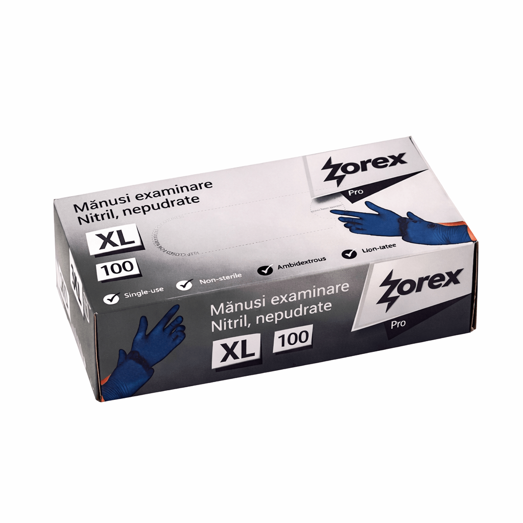 Manusi unica folosinta protectie chimica nitril nepudrat 100 buc Zorex diverse marimi Manusi unica folosinta protectie chimica nitril nepudrat 100 buc Zorex diverse marimi XL