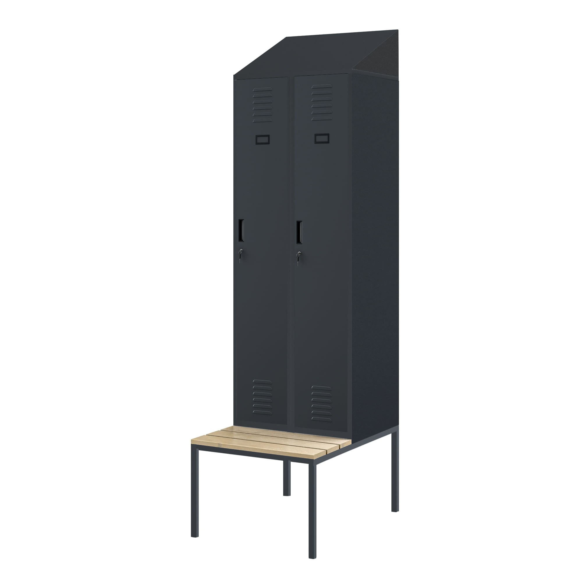 Dulap haine cu acoperis inclinat si bancuta KACPER II PRO, 600 x 2295 x 85 mm, antracit Dulap haine cu acoperiș înclinat și băncuță KACPER II PRO, 600 x 2295 x 85 mm, antracit