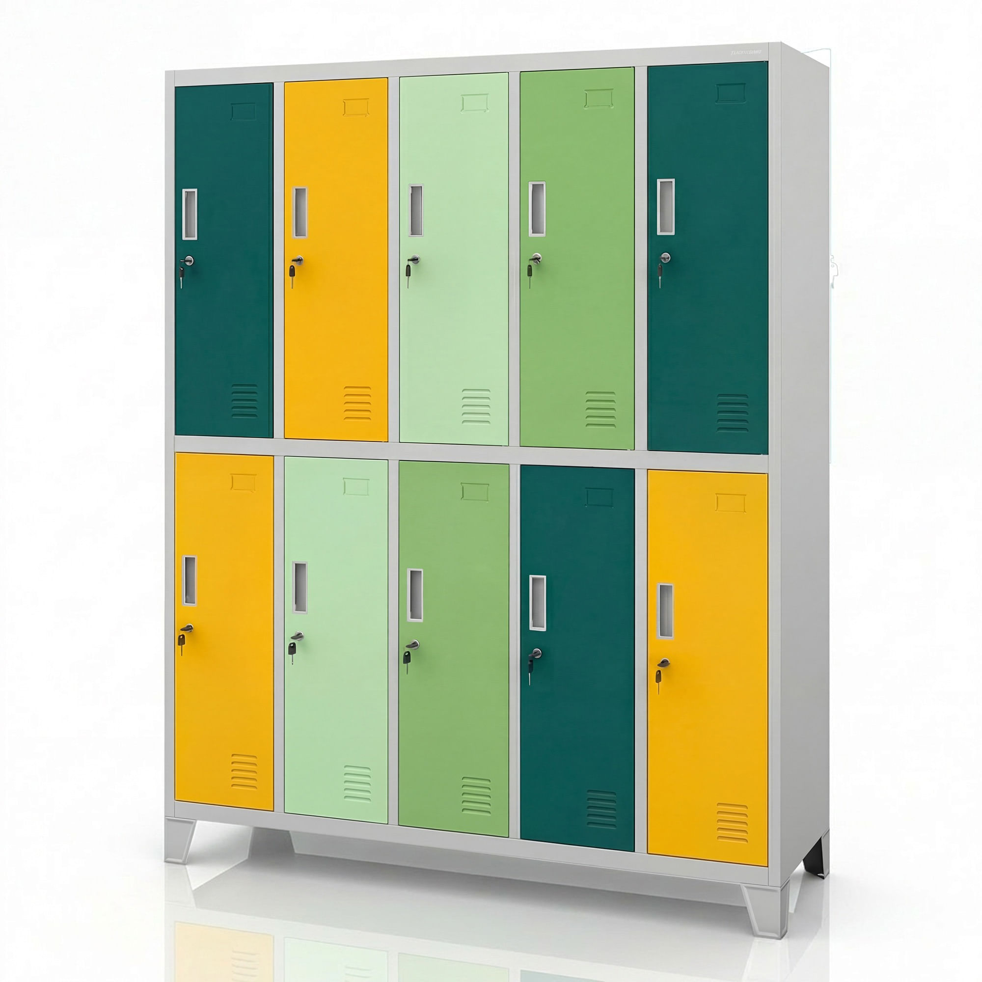 Dulap vestiar SSM 10 usi gri-verde-galben: BARTEK 1360 x 1720 x 450 mm Dulap vestiar SSM 10 uși gri-verde-galben: BARTEK 1360 x 1720 x 450 mm
