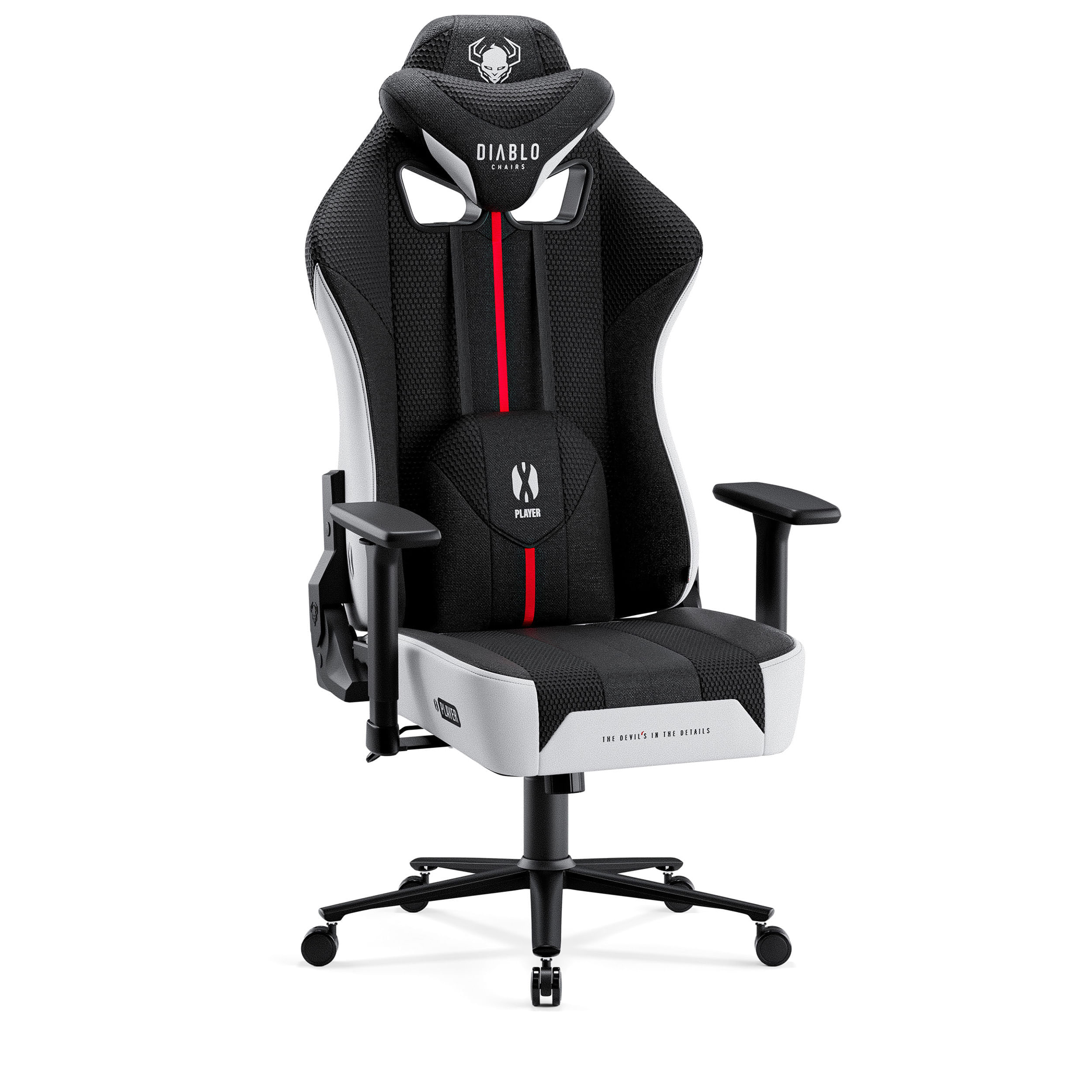 Scaun Gaming Diablo X-Player 2.0 Din Material King Size: Alb-Negru Scaun Gaming Diablo X-Player 2.0 Din Material King Size: Alb-Negru