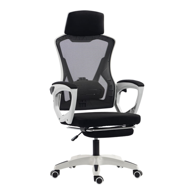 Scaun de birou pentru manager cu fotoliu rabatabil Meton pakoworld alb - plasa neagra 48x60x118-128cm Scaun de birou pentru manager cu fotoliu rabatabil Meton pakoworld alb - plasa neagra 48x60x118-128cm