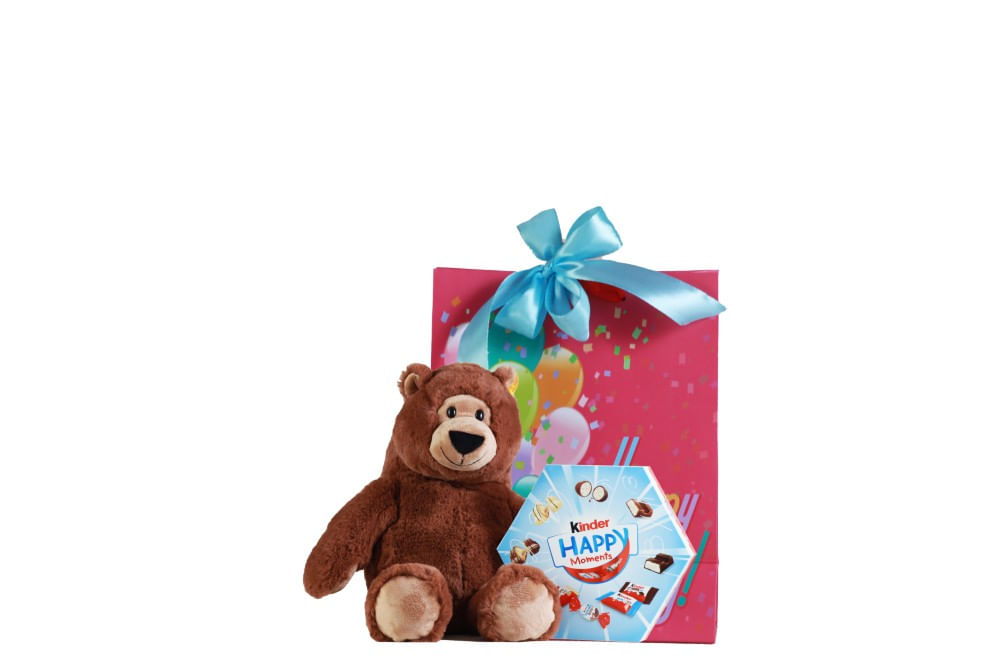 Pachet cadou copii 1 Iunie dulciuri Kinder 161 g și ursuleț de pluș Steiff în pungă colorată Pachet cadou copii 1 Iunie dulciuri Kinder 161 g și ursuleț de pluș Steiff în pungă colorată