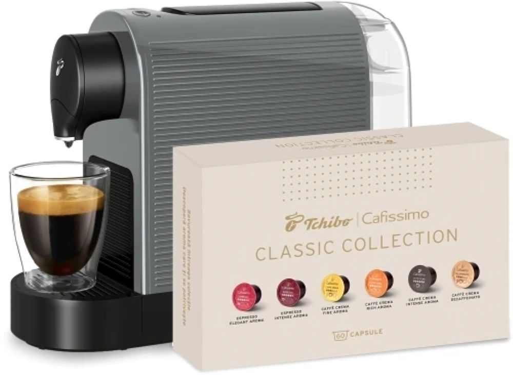 Aparat de cafea Tchibo Cafissimo Pure Plus & 60 capsule Classic Collection Aparat de cafea Tchibo Cafissimo Pure Plus & 60 capsule Classic Collection Gri