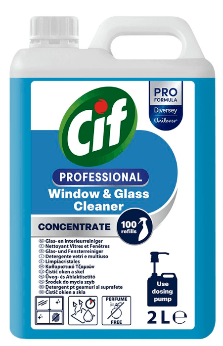 Detergent profesional concentrat CIF pentru geamuri 2L fara parfum Detergent profesional concentrat CIF pentru geamuri 2L fara parfum