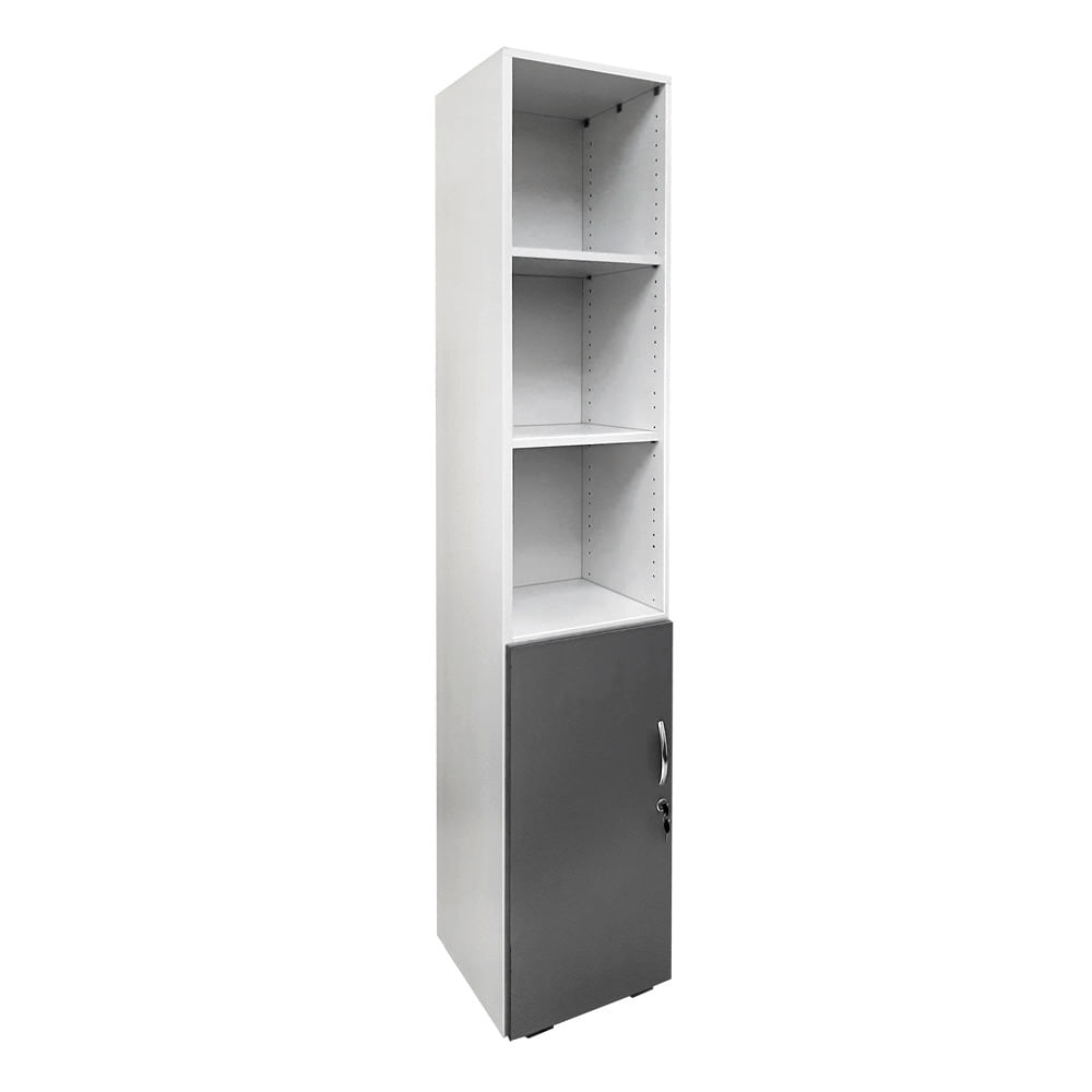 Dulap pentru bibliorafturi PAL alb/gri 40x40x200 cm cu ușă mică Dulap pentru bibliorafturi PAL alb/gri 40x40x200 cm cu ușă mică