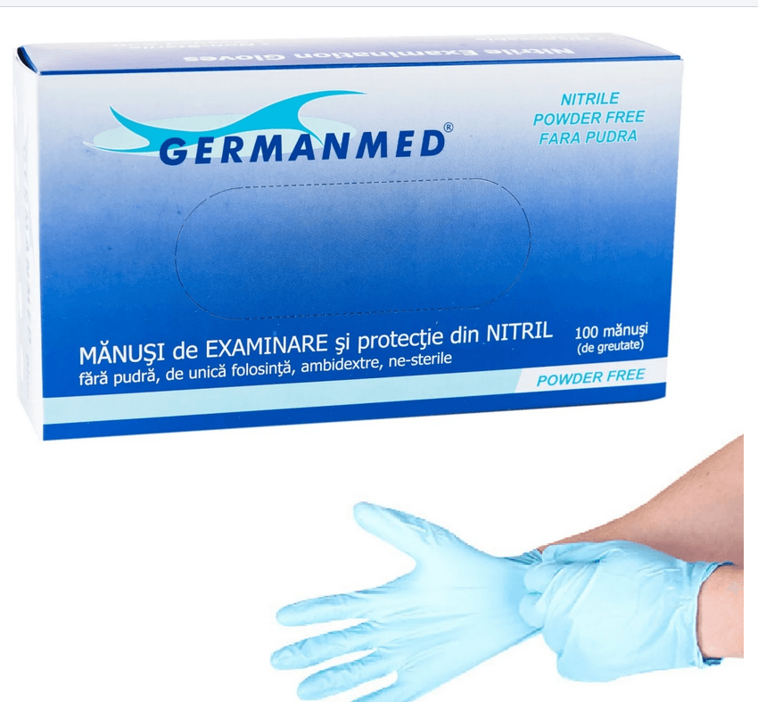 Manusi unica folosinta nitril nepudrat 100 buc/cutie Germanmed Manusi unica folosinta nitril nepudrat 100 buc/cutie Germanmed marimea L