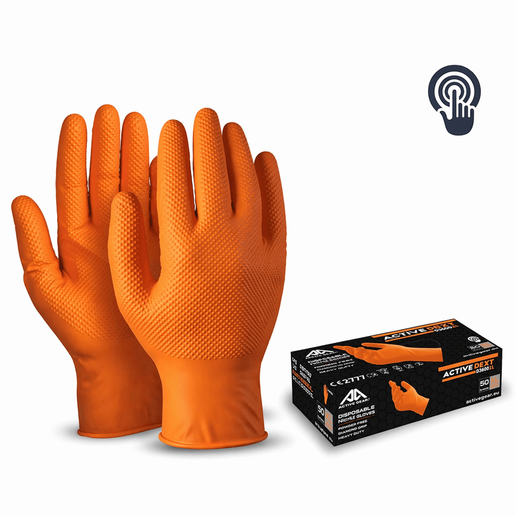 Mănuși protecție chimică nitril portocaliu nepudrate Active Gear 50 buc mărimea XXL Mănuși protecție chimică nitril portocaliu nepudrate Active Gear 50 buc mărimea XXL
