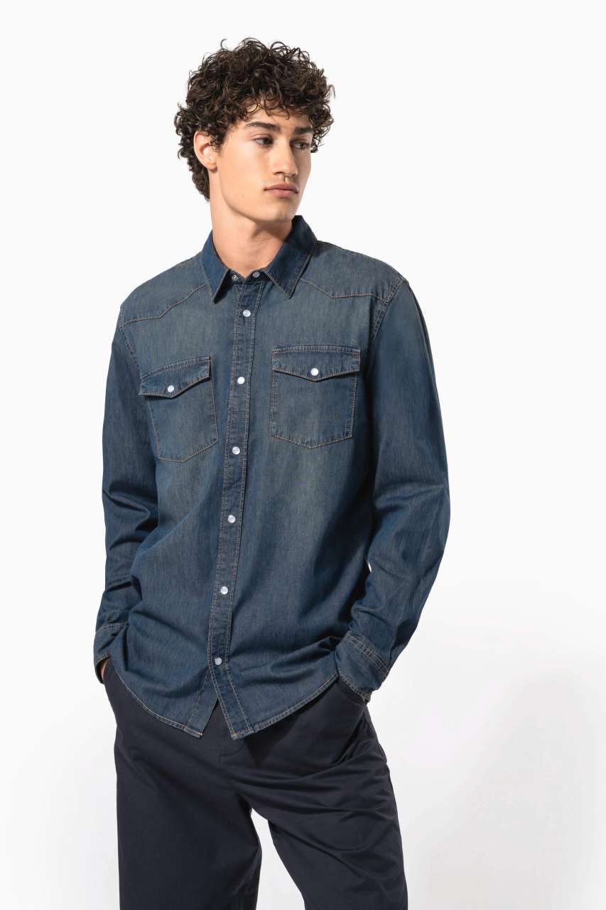 Camasa denim barbati maneca lunga Kariban marimea L Camasa denim barbati maneca lunga Kariban marimea L