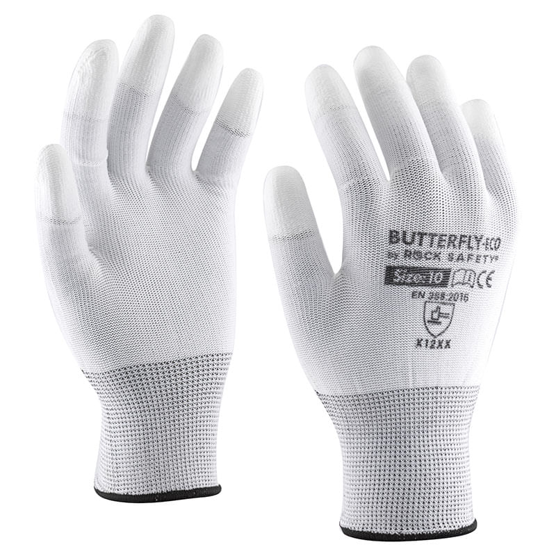 Mănuși montaj vârfuri degete imersate PU alb Rock Safety Butterfly-Eco mărimea 6 Mănuși montaj vârfuri degete imersate PU alb Rock Safety Butterfly-Eco mărimea 6