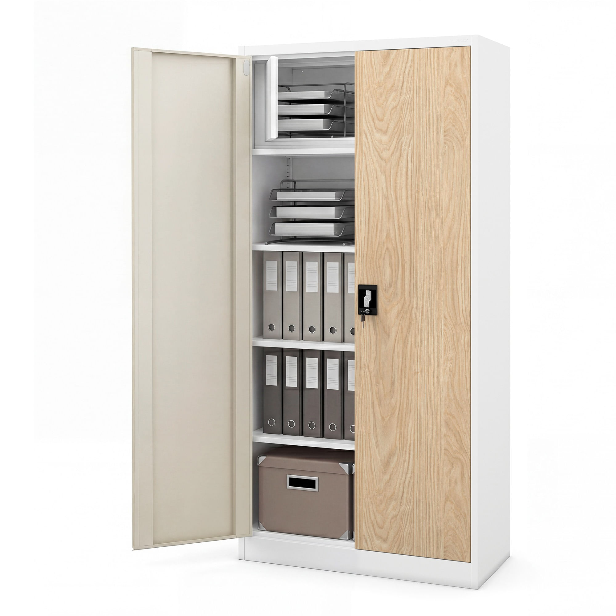 Dulap metalic cu compartiment alb / stejar sonoma: Eco Design TOMASZ, 900 x 1850 x 450 mm Dulap metalic cu compartiment de depozitare alb/stejar sonoma, 900x1850x450 mm: TOMASZ Eco Design