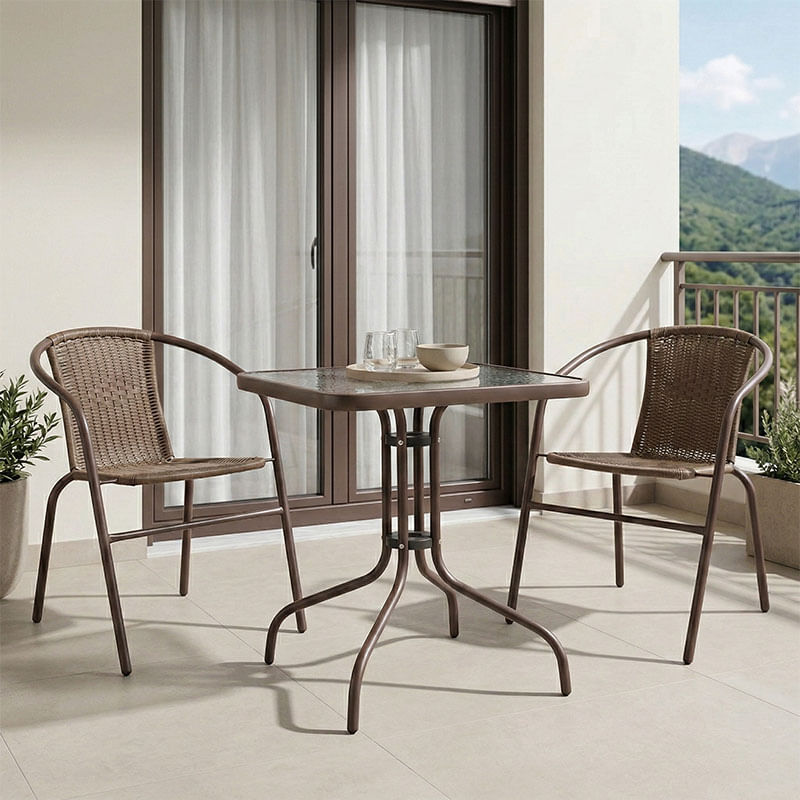 Dining set 3pcs Watson-Obbi pakoworld pe brown-metal 70x70x70cn Dining set 3pcs Watson-Obbi pakoworld pe brown-metal 70x70x70cn
