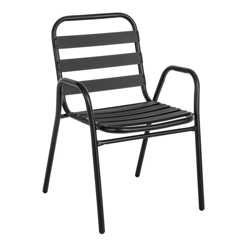 Fotoliu Sussie pakoworld stivuibil negru metal cu lamele de aluminiu 45x62x76cm Fotoliu Sussie pakoworld stivuibil negru metal cu lamele de...