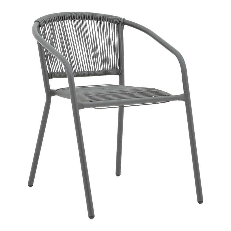 Fotoliu din metal impletit rattan Lindaria pakoworld, stivuibil, culoare gri inchis, 54x63x74cm Fotoliu din metal impletit rattan Lindaria p...