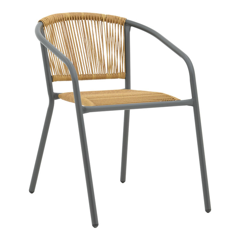 Scaun metalic stivuibil Lindaria pakoworld, culoare gri inchis si ratan pe culoare naturala, 54x63x74cm Scaun metalic stivuibil Lindaria pak...