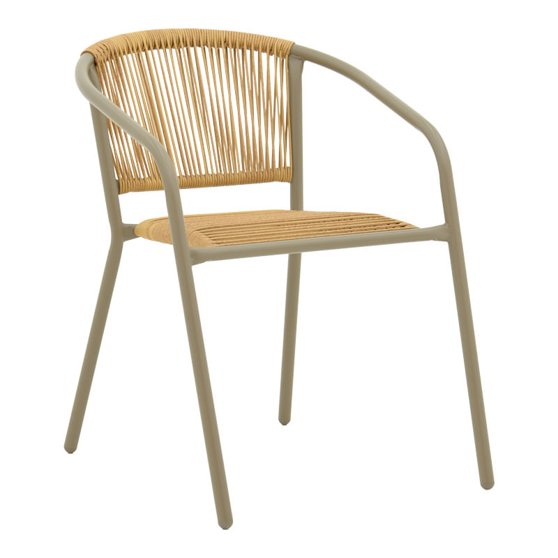 Lindaria pakoworld stackable metal armchair in champagne color and pe rattan in natural color 54x63x74cm Lindaria pakoworld stackable metal...